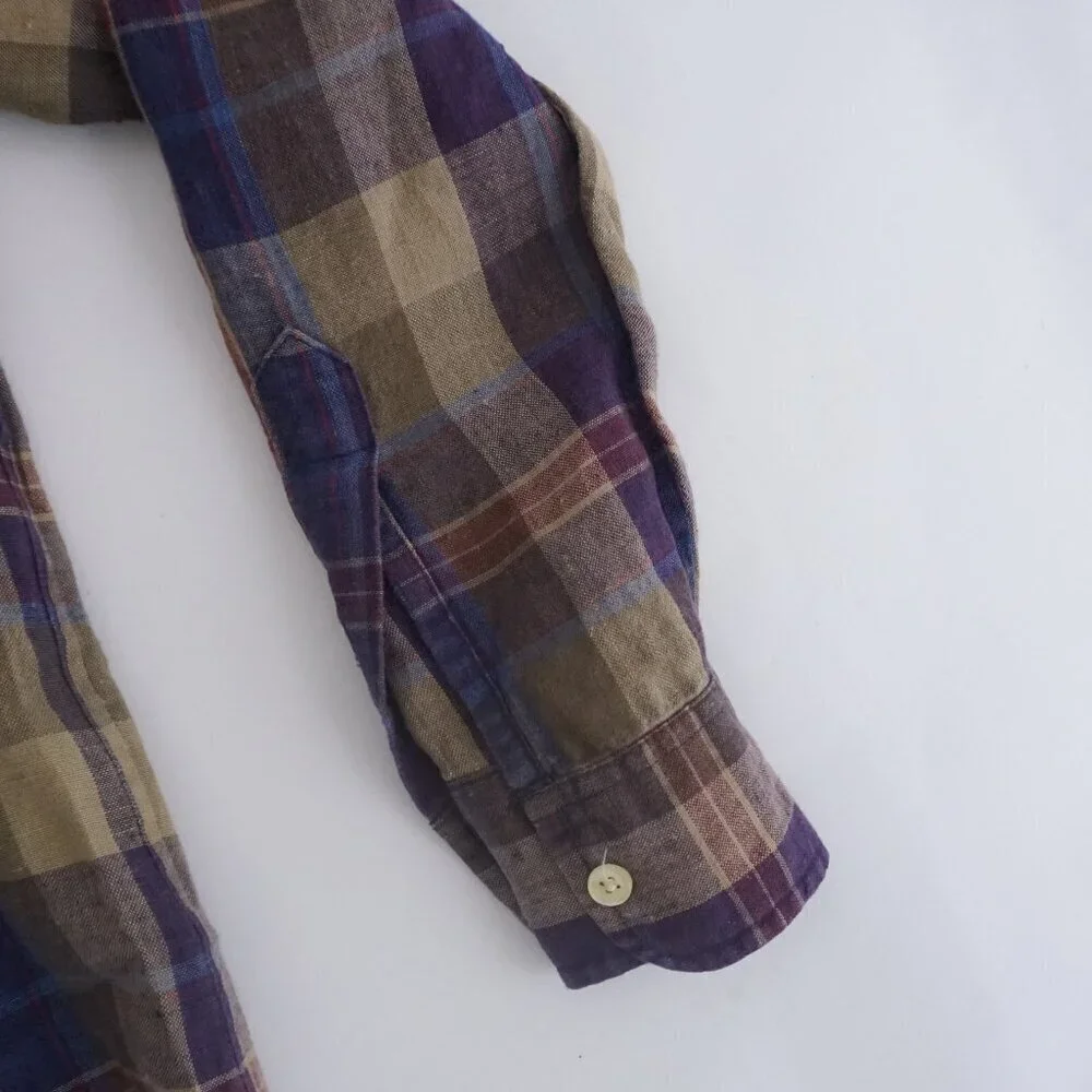 Lauren Ralph Lauren Purple Maroon Plaid Linen Blend Button Up Shirt M - Picture 5 of 12